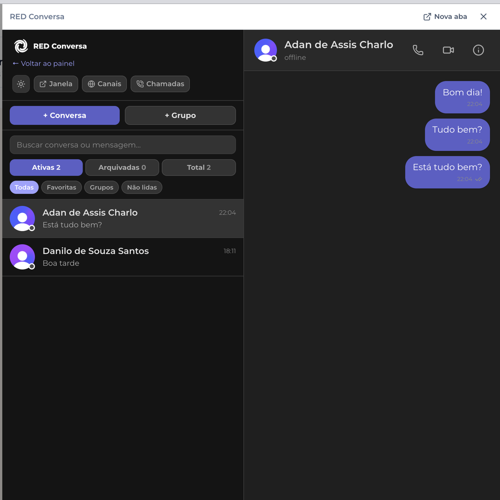RED Conversa — chat interno da equipe com chamadas de voz e vídeo