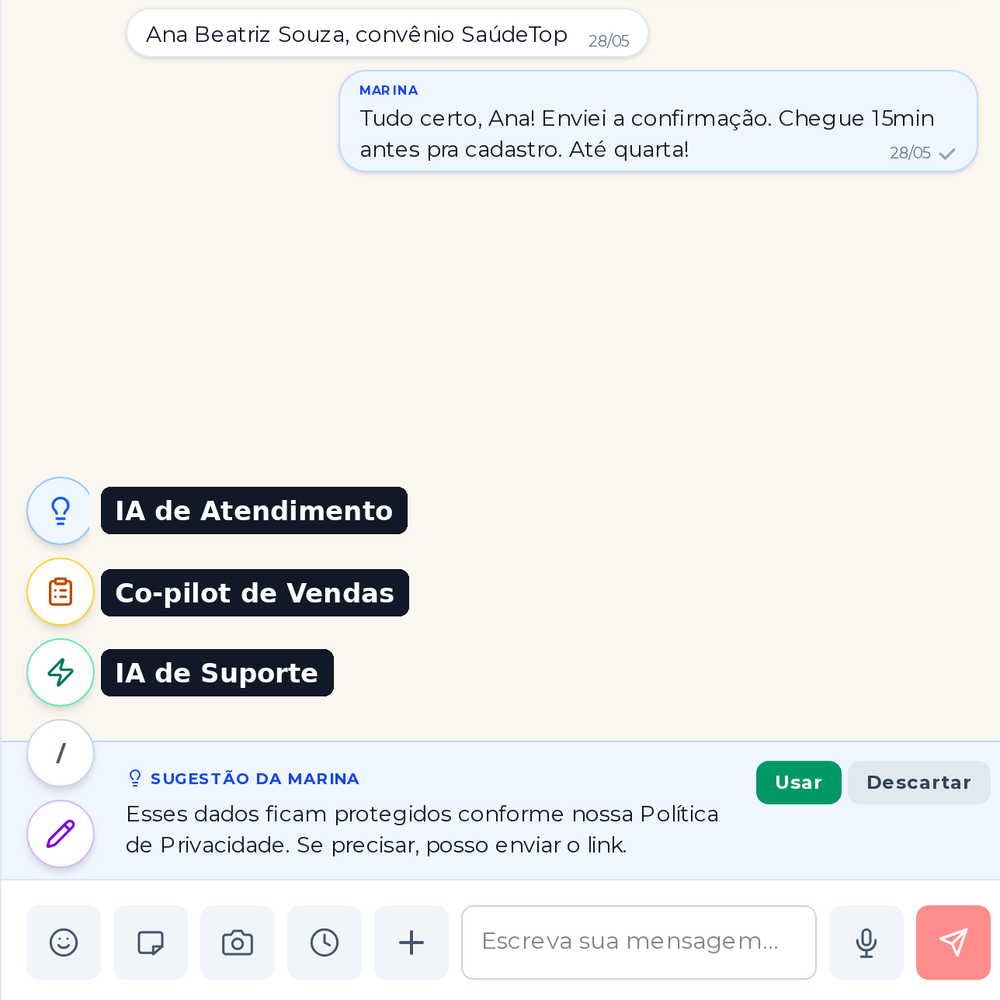 Copiloto do RED Chat gerando sugestão de resposta com IA na conversa
