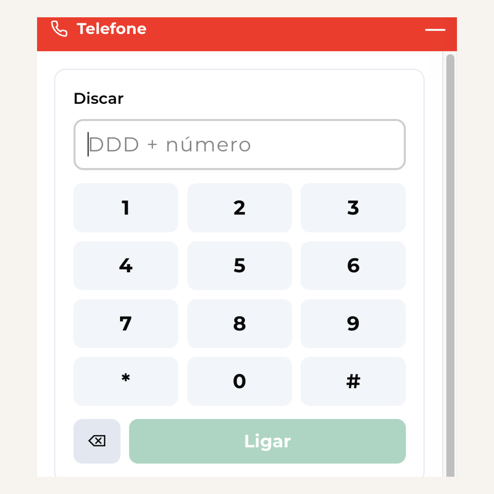 Discador do RED Chat para ligar a fixo e celular pelo painel